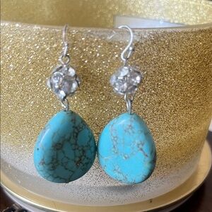 Turquoise Drop Earrings with Silver Accents